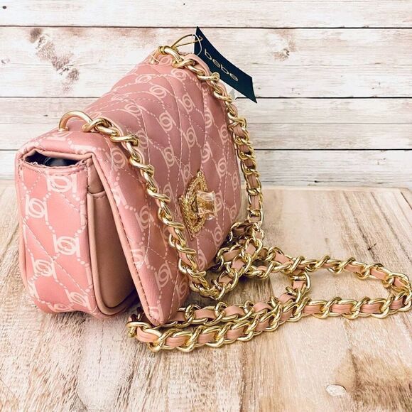 NWT BEBE Gorgeous Pink logo Liv Signature quilted gold chain Crossbody bag main image 4